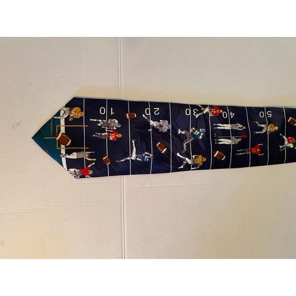 Museum Artifacts Mens Silk Tie Navy Blue Football Field Sports Novelty Print